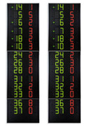Pannelli elettronici laterali che visualizzano il N.ro di maglia ed i Falli/Penalità dei 14 giocatori delle 2 squadre